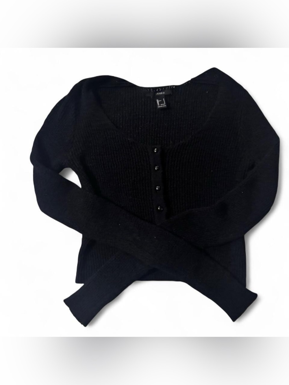 Forever 21 Black Ribbed Button-Front Cardigan
